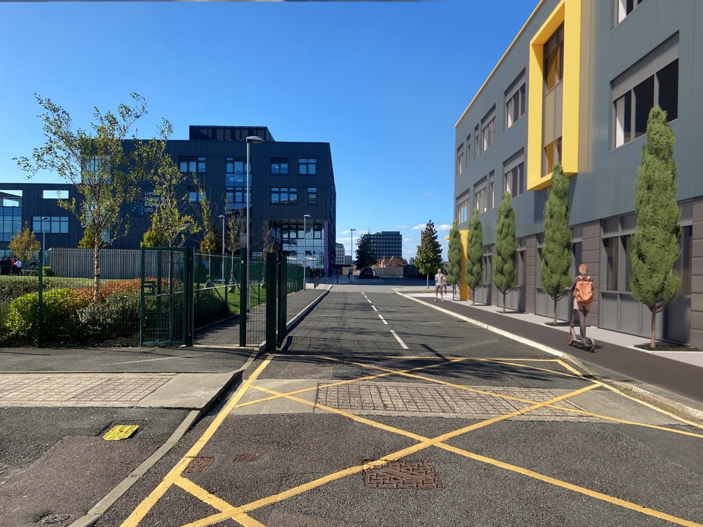 LDE UTC’s new T-levels dedicated facility (on the right) is the first new building following the completion of the original LDE UTC – seen in the background – in 2018. Credit: Scott Brownrigg